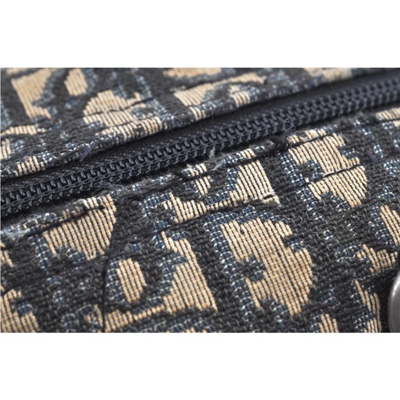 Authentic Christian Dior Trotter Hand Boston Bag Purse Canvas Leather Blue J9550 - Picture 6 of 16